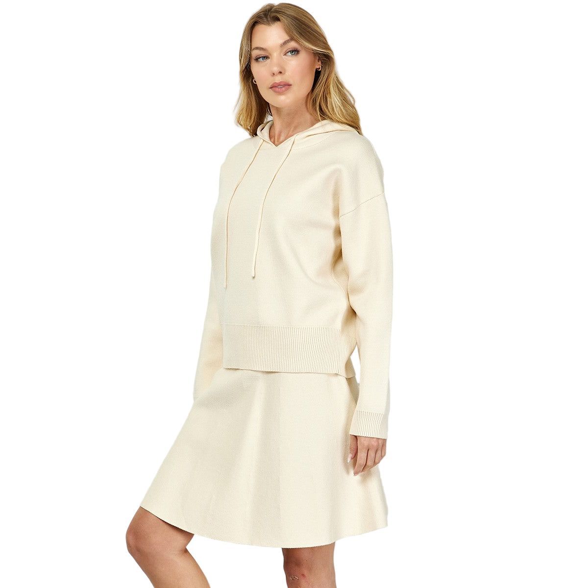 Women's Cream Hooded Long Sleeve Sweater Top