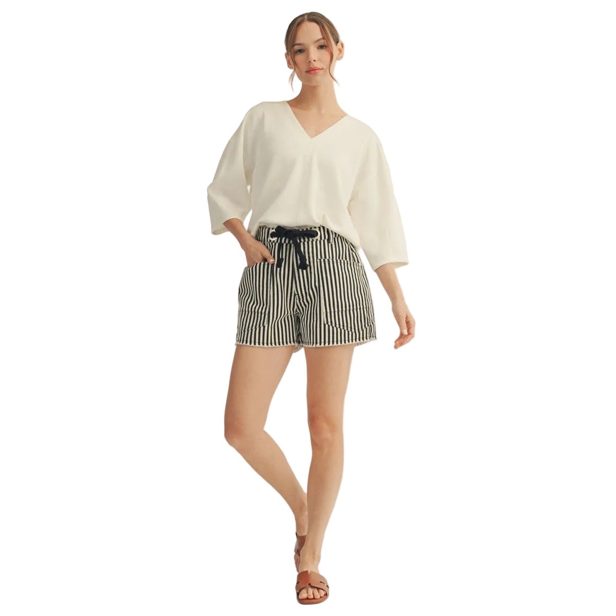 Women's Off White Soft Textured V Neck Solid Top G15341