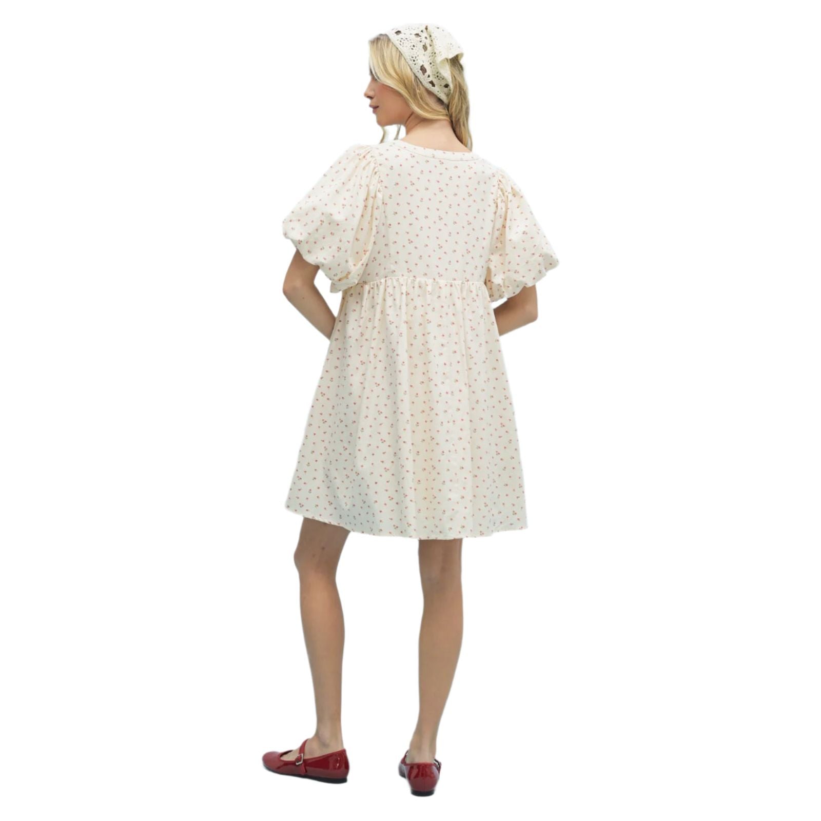 Women's Ditsy Floral Puff Sleeve Mini Dress WL25-10736 - Crazy House Western Wear