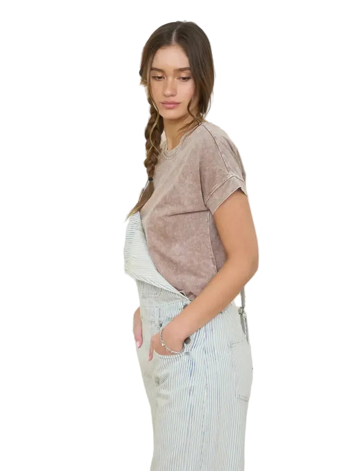 Women's Washed Short Sleeve Boxy Knit Top J5FP1005-T