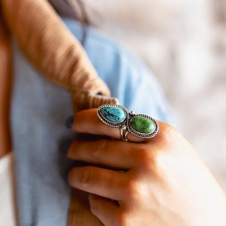 Women's West & Co Green Teardrop and Oval Two Stone Ring R293TQGRN