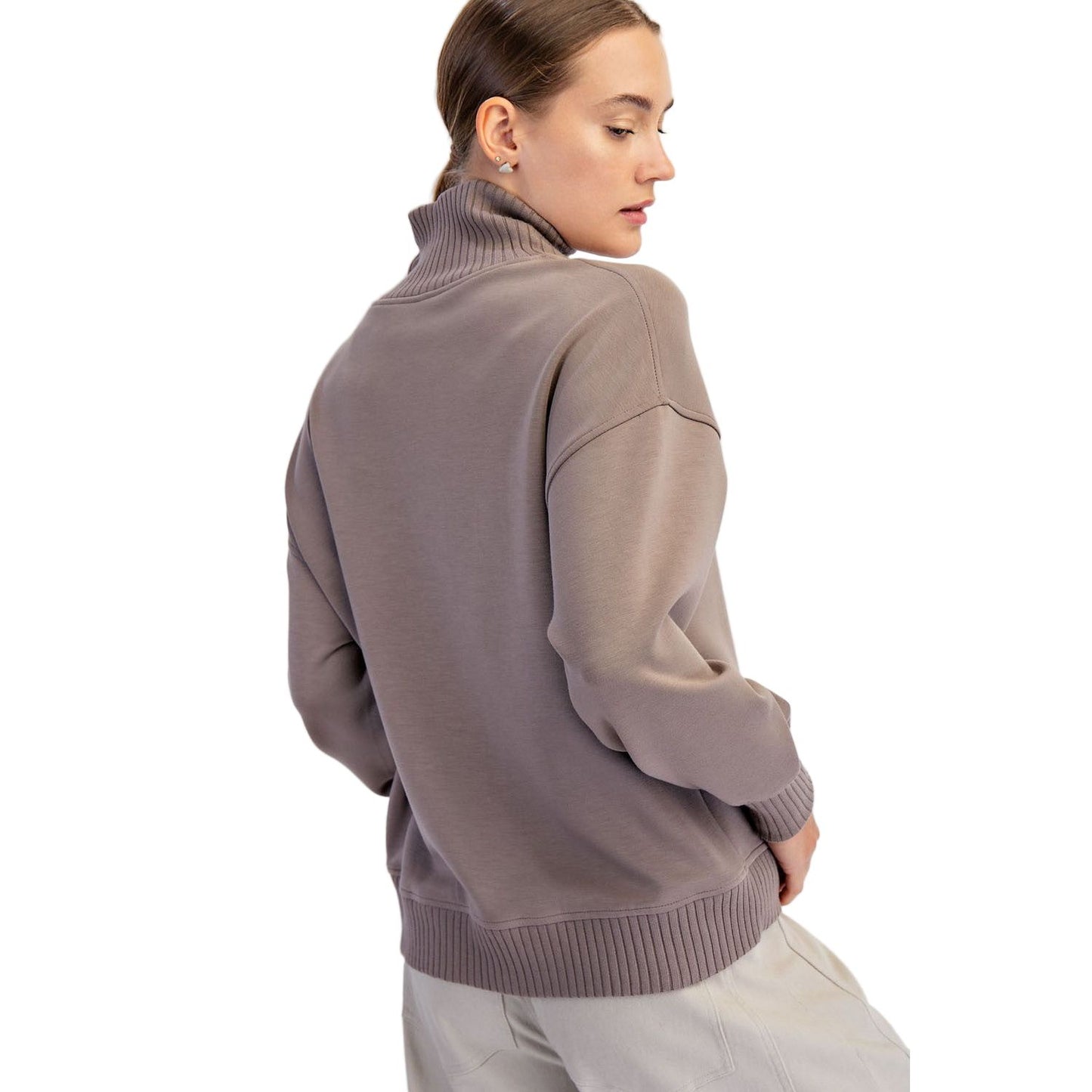 Women's Modal Scuba Ribbed Mock Neck Pullover T0043