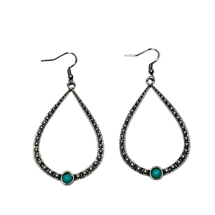 West & Co 2.25" 18K White Gold Plated Hammered Teardrop Earring on Fish Hook WC-E23WG