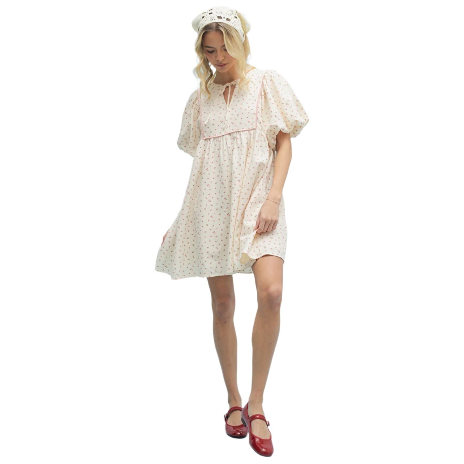 Women's Ditsy Floral Puff Sleeve Mini Dress WL25-10736 - Crazy House Western Wear