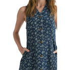 Women's Floral Ditsy Print Denim Button-front Dress CD25910 - Crazy House Western Wear