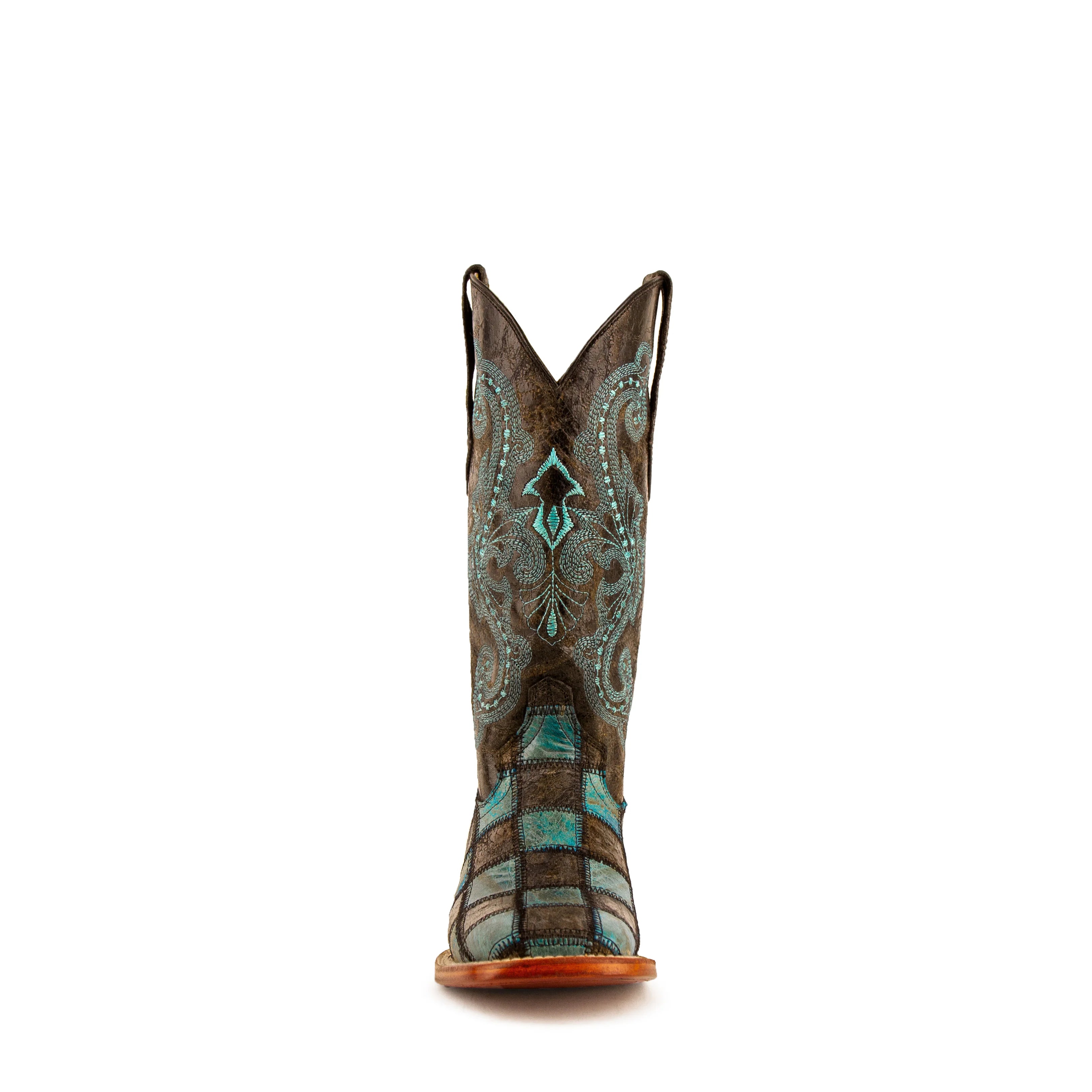 Women's Ferrini Brown/Teal Patchwork Western Boots 8139350