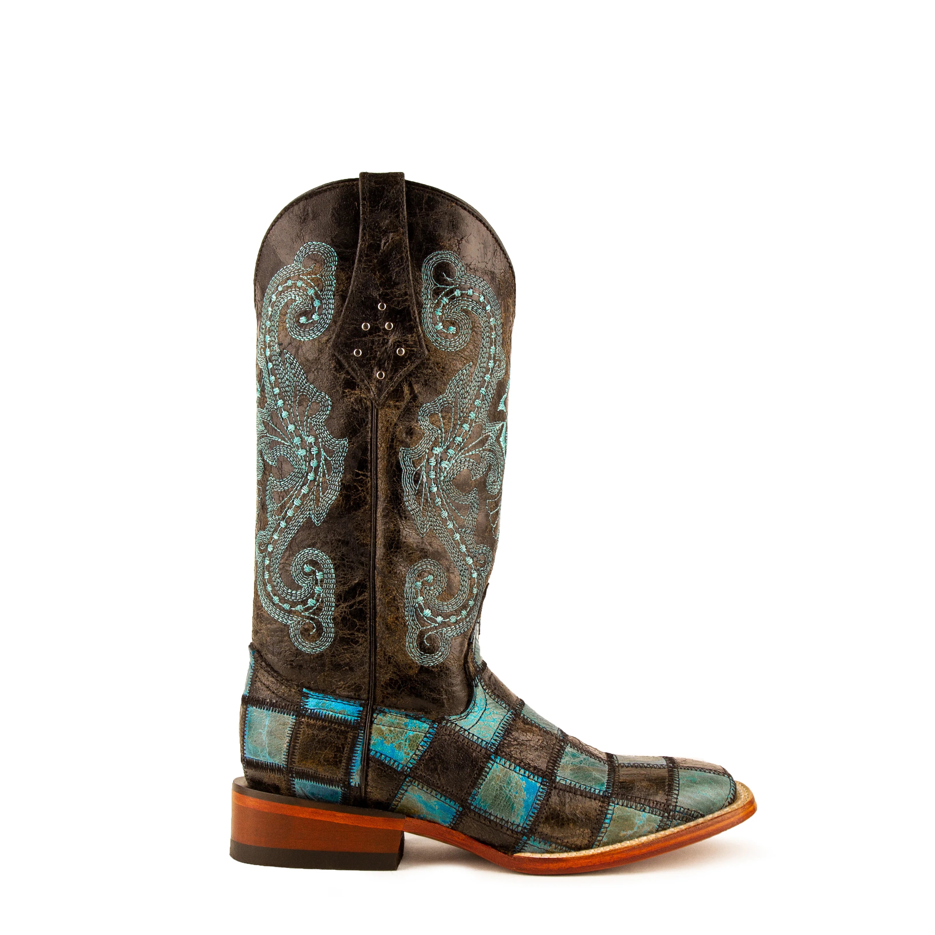 Women's Ferrini Brown/Teal Patchwork Western Boots 8139350