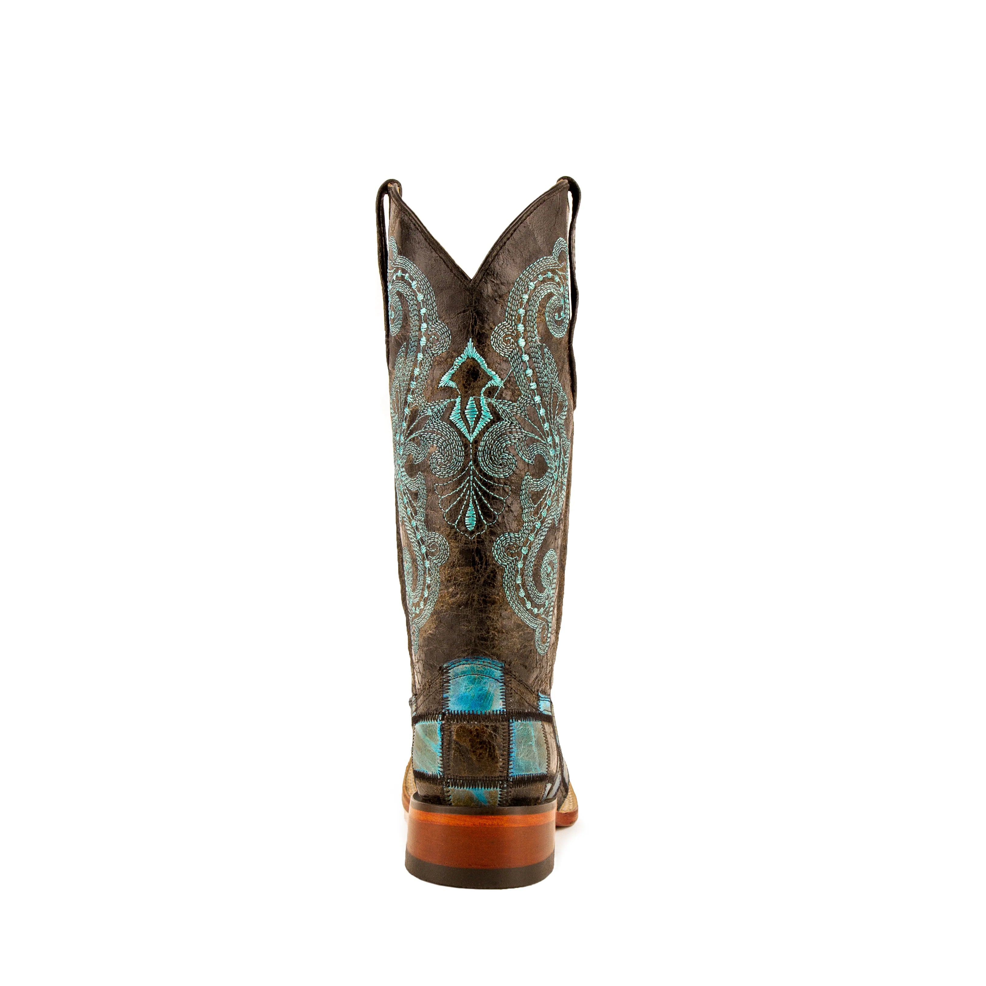 Women's Ferrini Brown/Teal Patchwork Western Boots 8139350