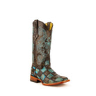 Women's Ferrini Brown/Teal Patchwork Western Boots 8139350