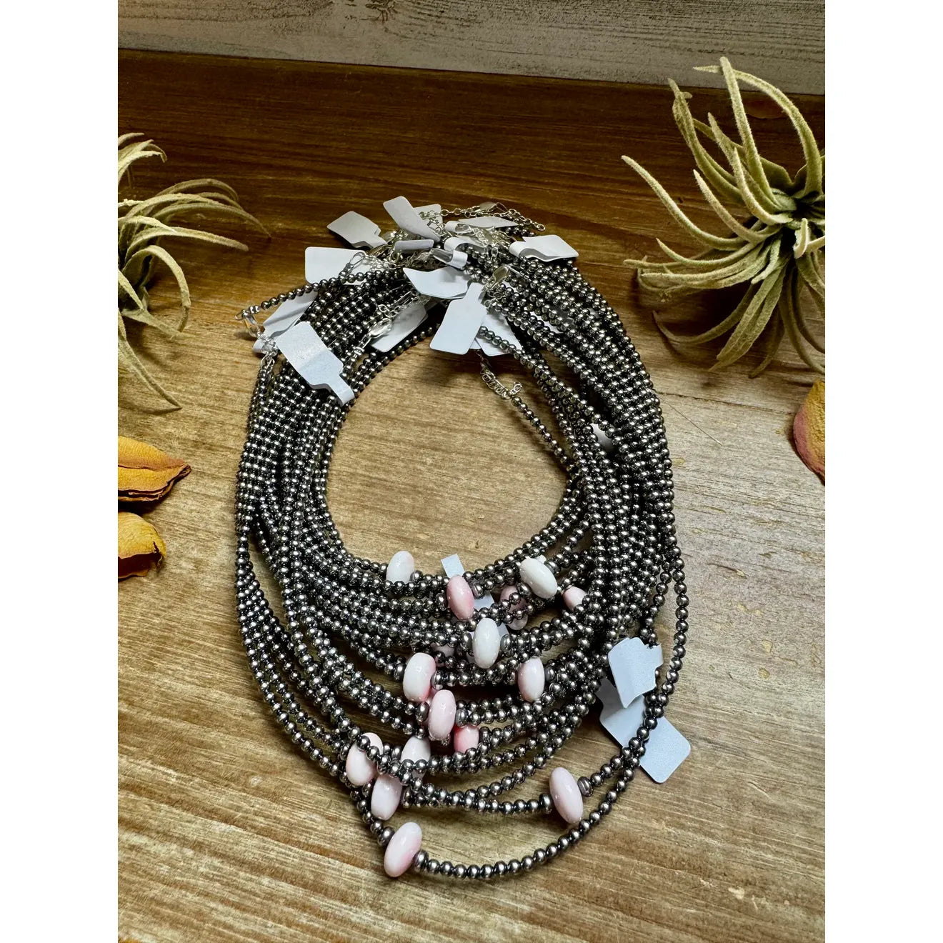 Bijoux Fab Sterling Silver Pearl Choker - Pink Conch Saucer Center - 14.5" CHO-STE-031-PIN