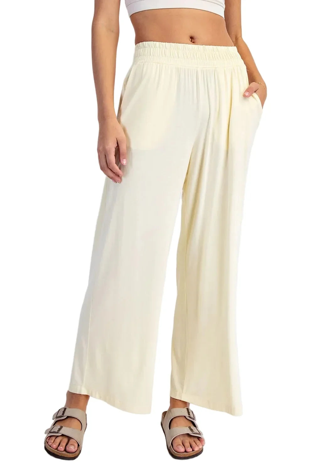 Rae Mode Women's Viscose Modal Cropped Wide Leg Pants