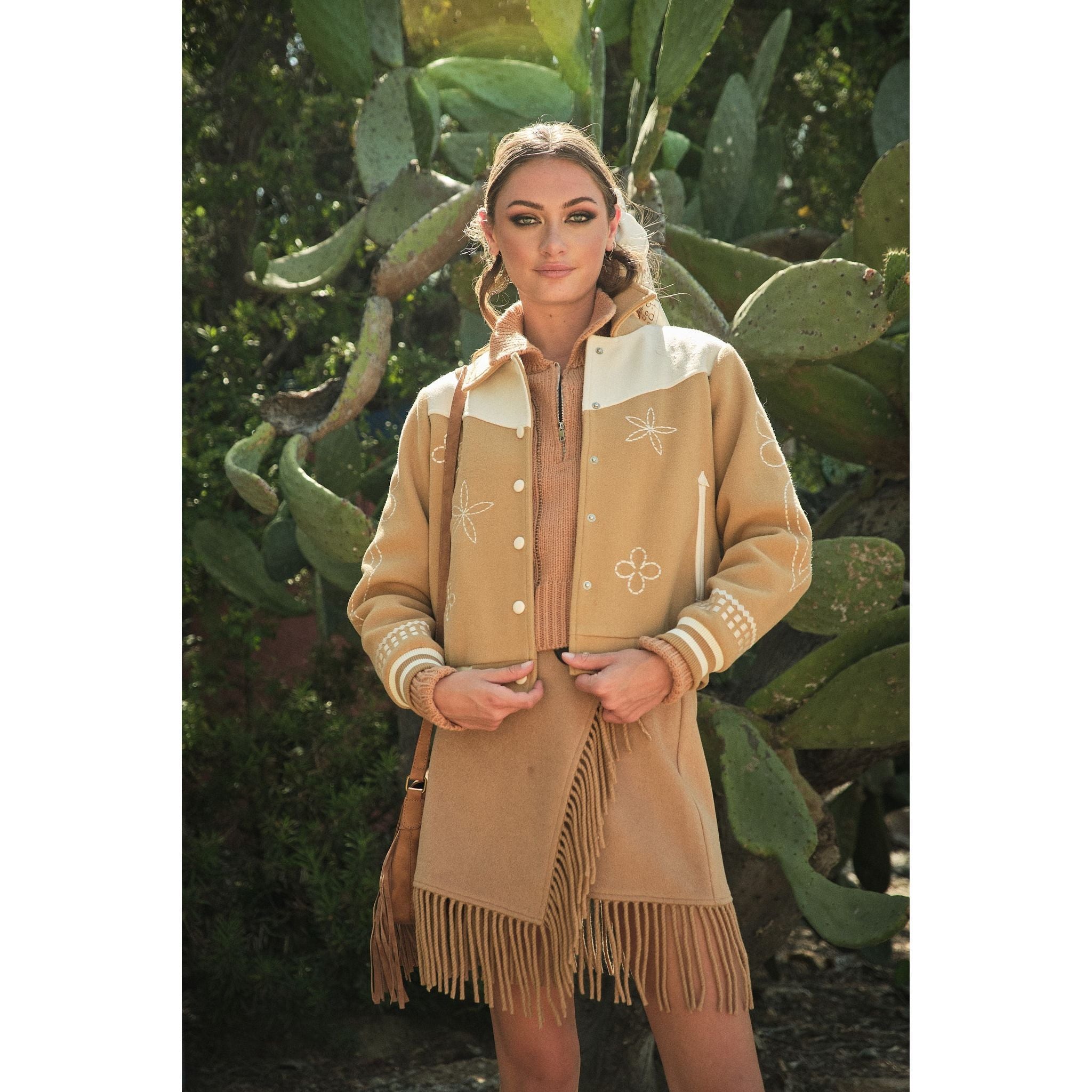 Women's Embroidered Contrast Bomber Jacket 36885J