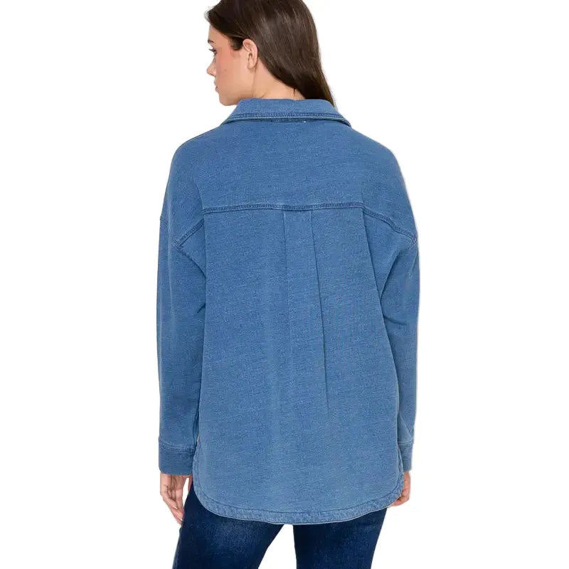 Women's Denim Collared Long Sleeve Button Top IJ-10035