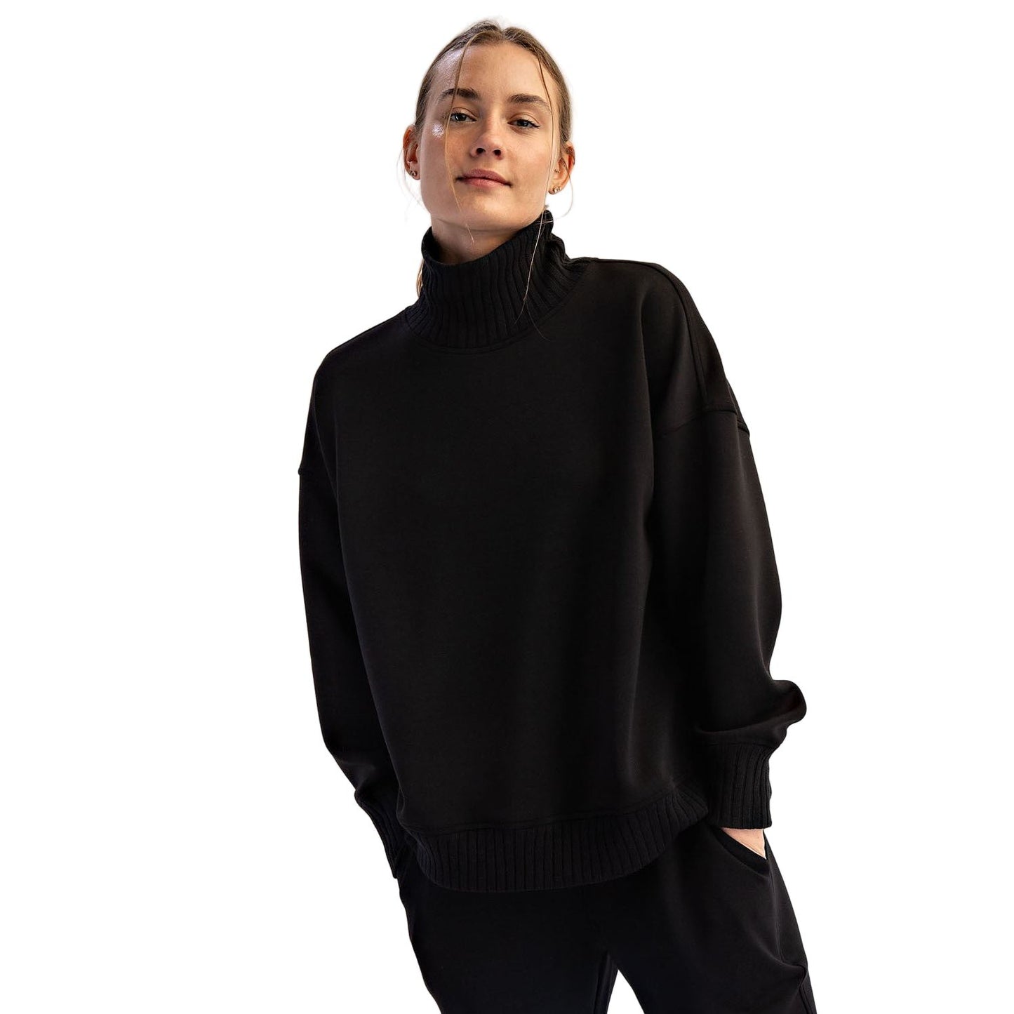 Women's Modal Scuba Ribbed Mock Neck Pullover T0043