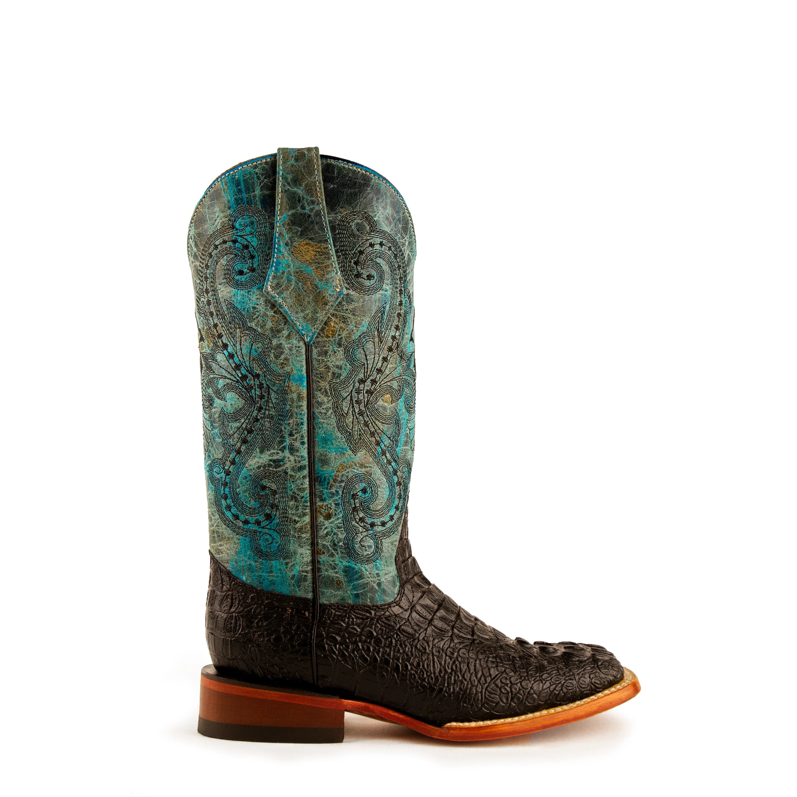 Women's Ferrini Caiman Black/Teal Stampede Boots  9039350