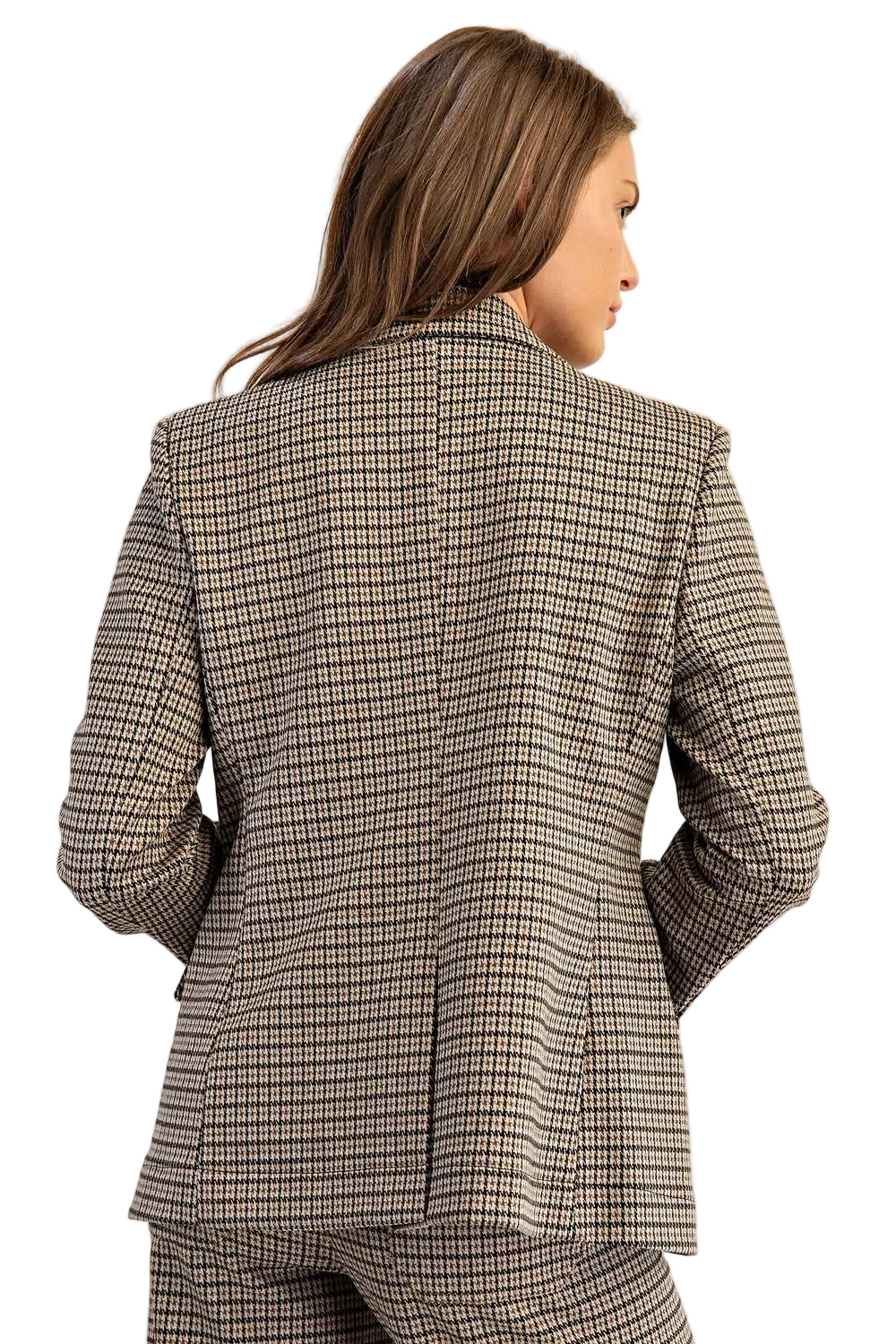 ee:some Women's Brown Hazel Houndstooth Pattern Long Sleeve Blazer