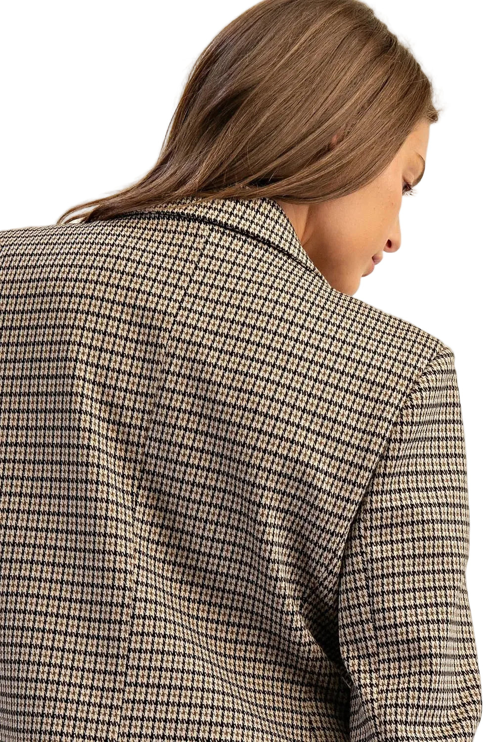 ee:some Women's Brown Hazel Houndstooth Pattern Long Sleeve Blazer