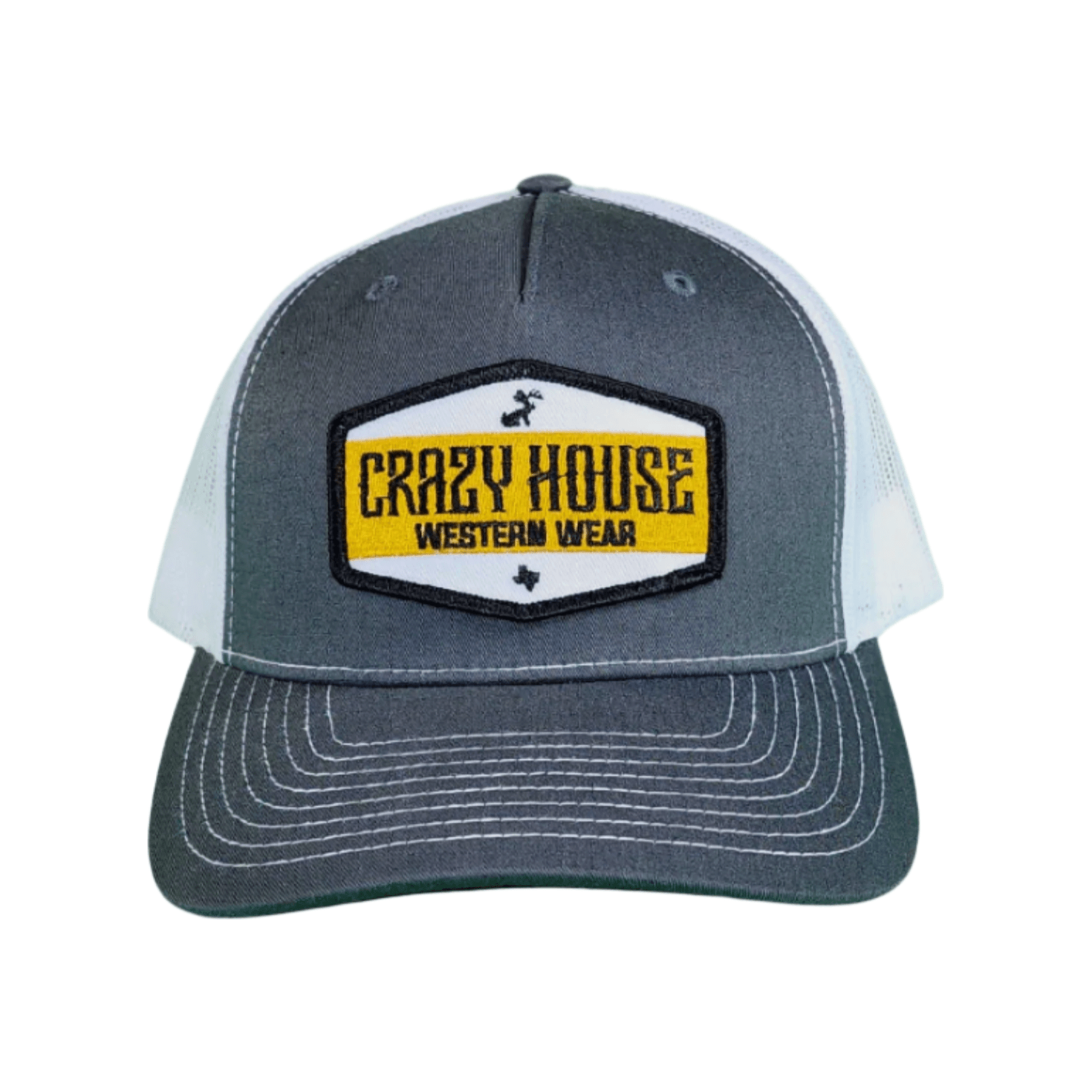 Dark Gray Snapback with Crazy House Hexagon Patch - Crazy House Western Wear