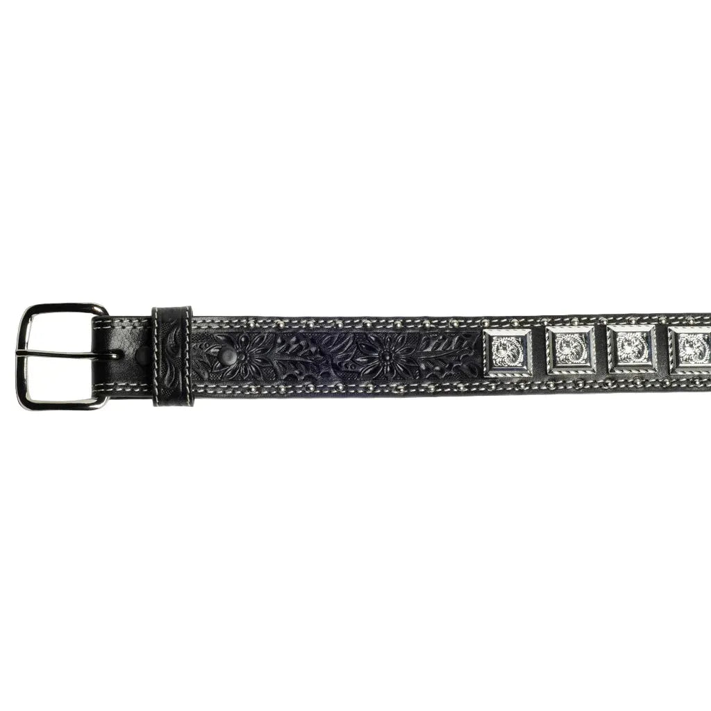 Boy's Cowboy Chrome Belt With Square Silver Conchos and Nailheads 941