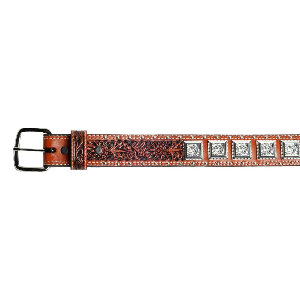 Boy's Cowboy Chrome Belt with Square Silver Conchos and Nailheads 946