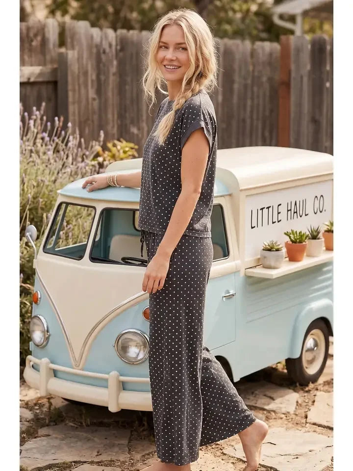 Women's Charcoal Mini Polka Dot Scuba Lounge Set SNS2339