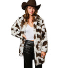 Women's Cow Print Faux Fur Mid Coat 37181J