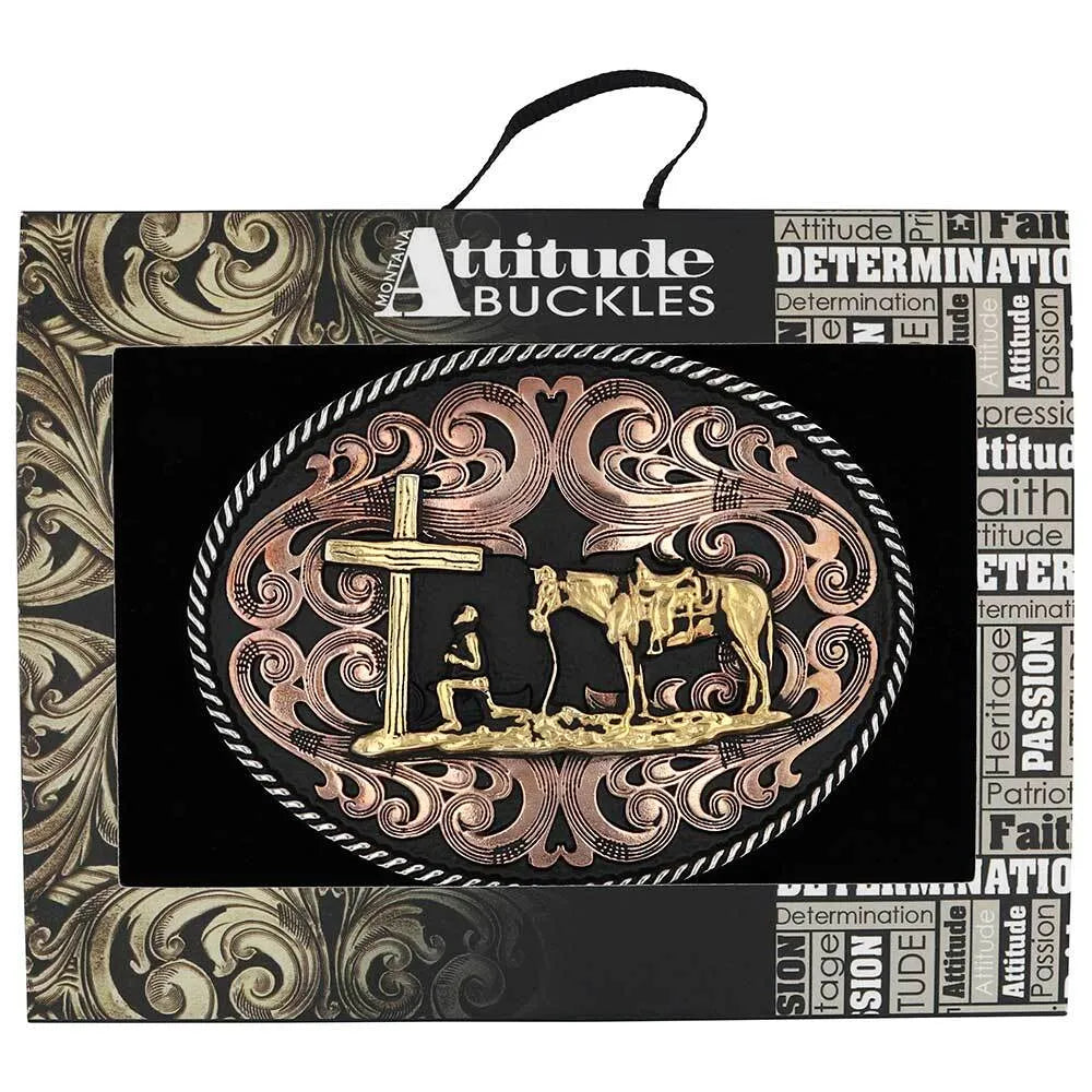 Montana Silversmiths Tri-tone Christian Cowboy Attitude Buckle A1005