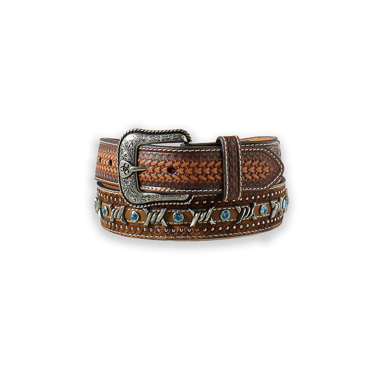 Men's Ariat Calf Hair Barbed Wire Print Belt A1027202 - Crazy House Western Wear