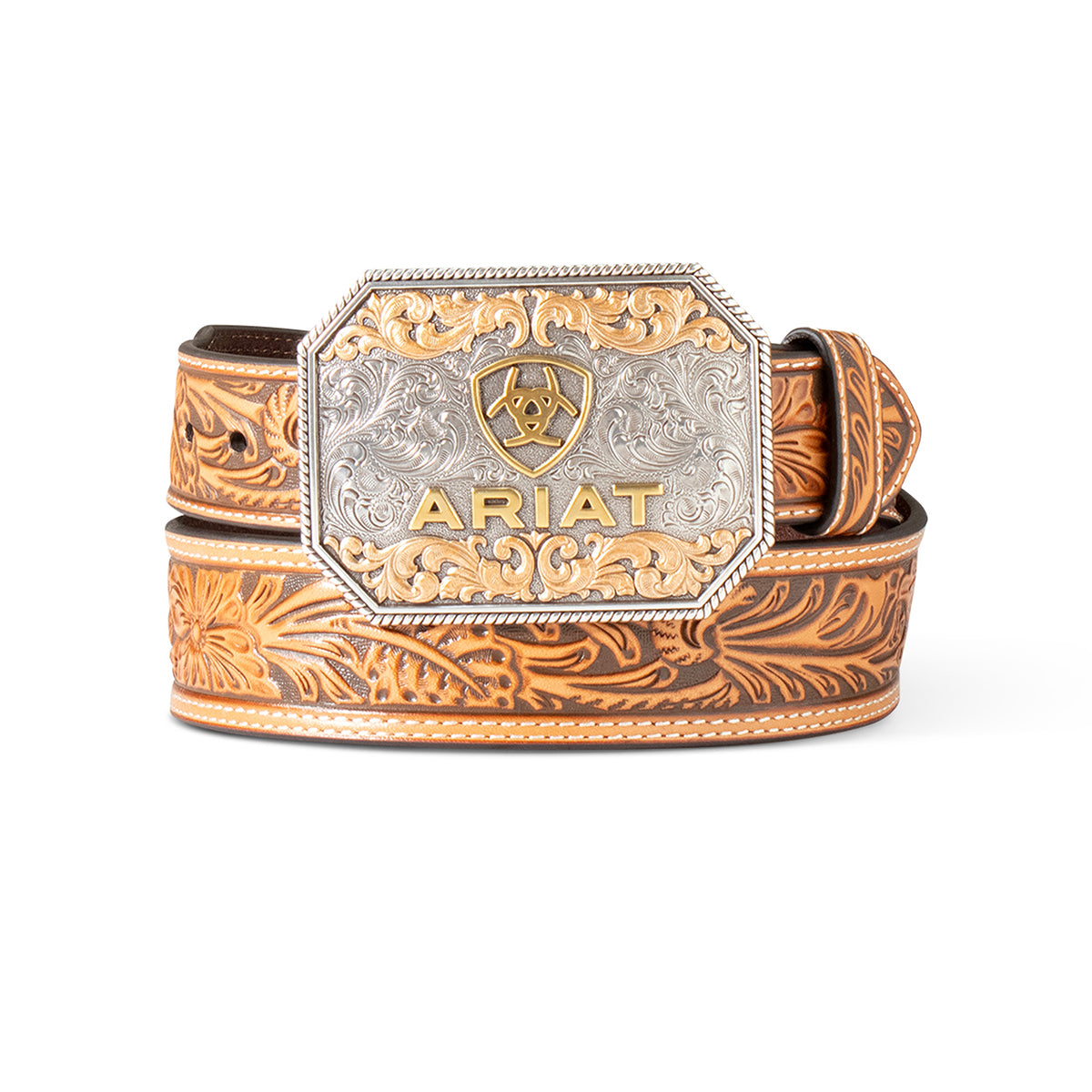 Men's Ariat Tan Tooled Leather Belt