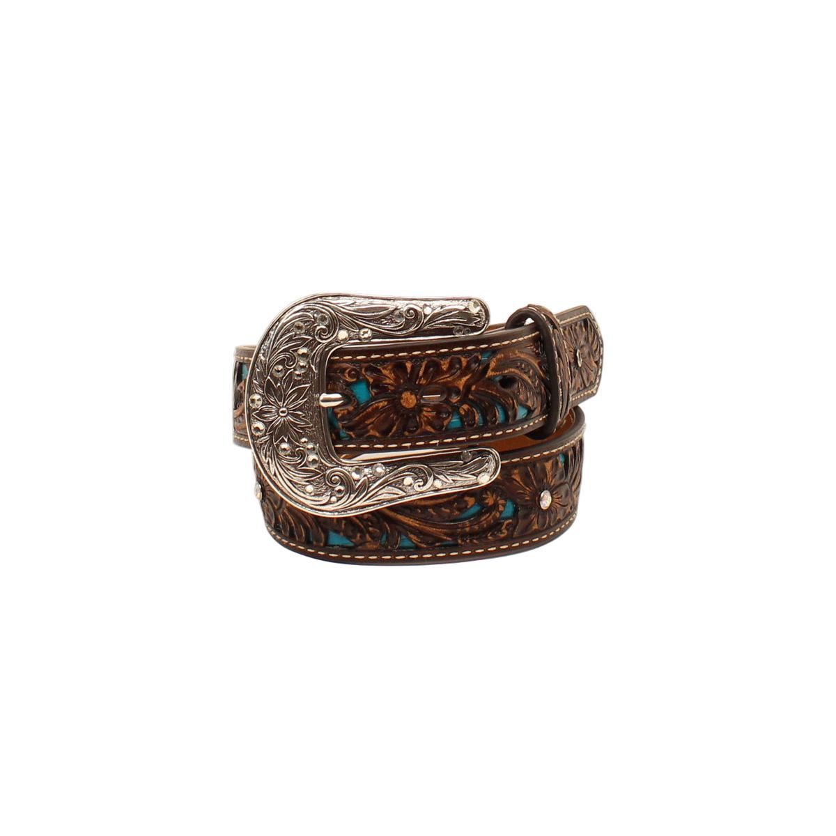 Girl's Ariat Brown Leather Belt with Blue Accent