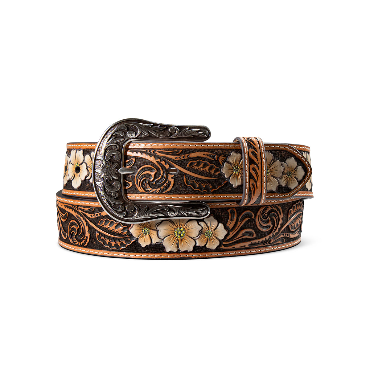 Ariat Women's Brown Floral Hand Painted Leather Belt