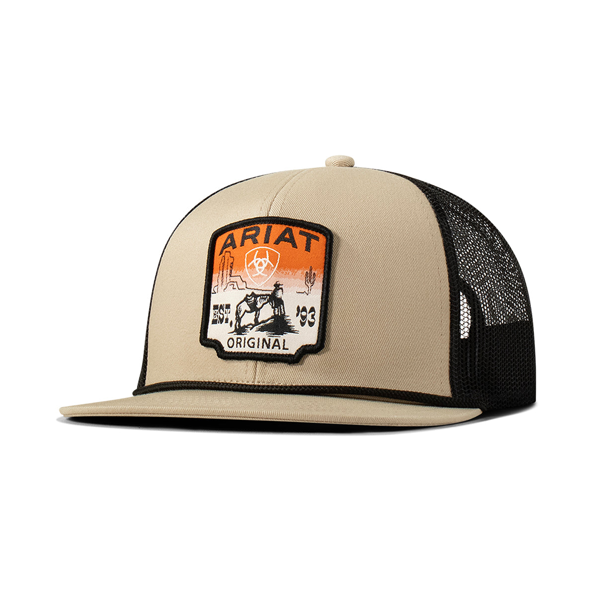 Men's Ariat Khaki and Black Mesh Snapback with Patch A3000914146