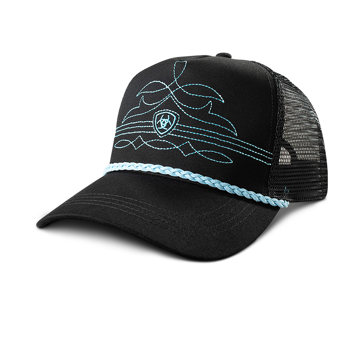 Women's Ariat Black Ponyflo Cap with Blue Stitching A300093133