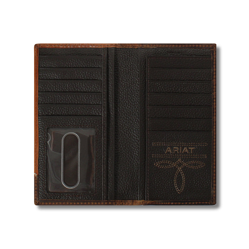 Men's Ariat Leather Bi-fold Wallet with Round Silver Concho A3532208 - Crazy House Western Wear