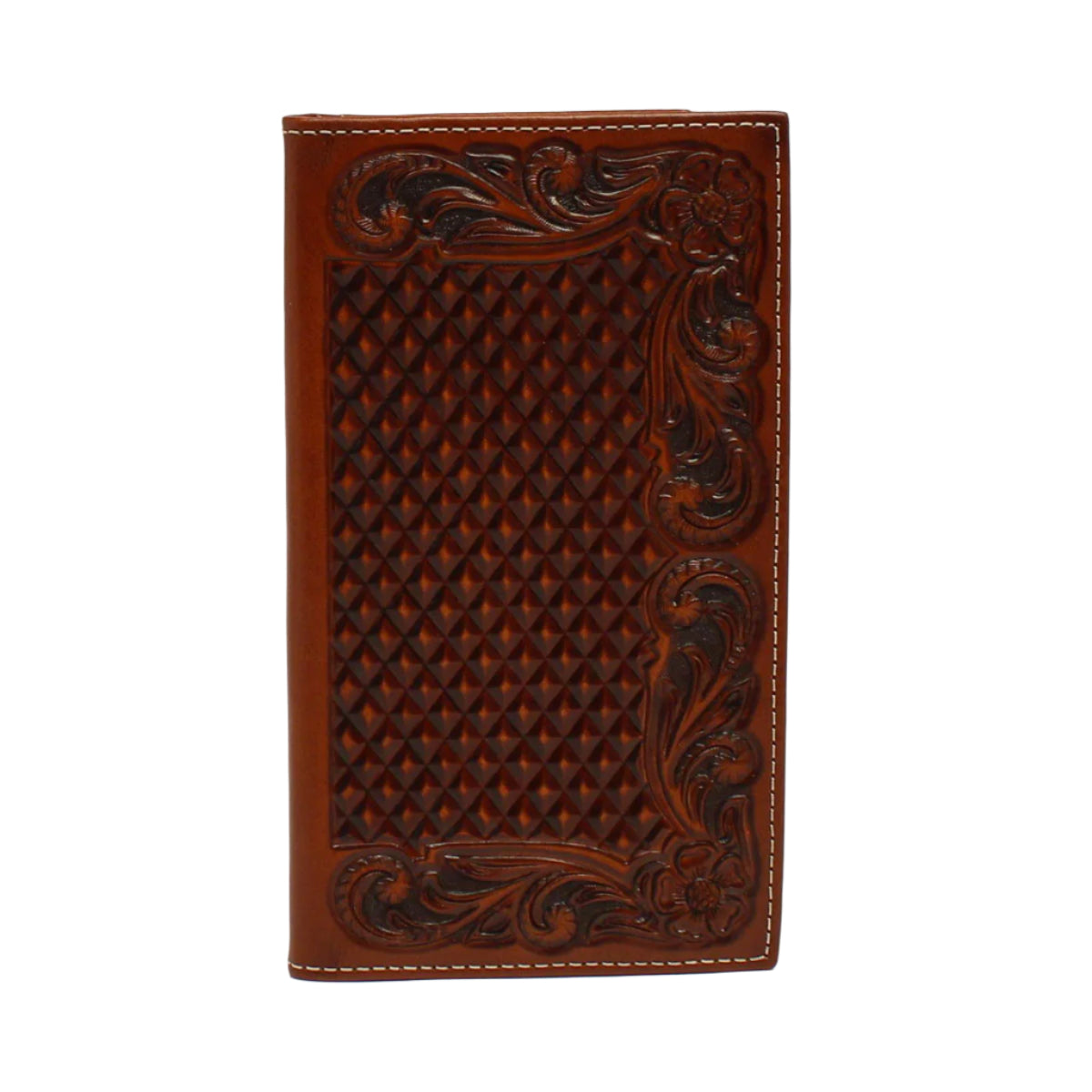 Men's Ariat Tan Rodeo Style Basket Weave and Floral Design Wallet A3544208 - Crazy House Western Wear