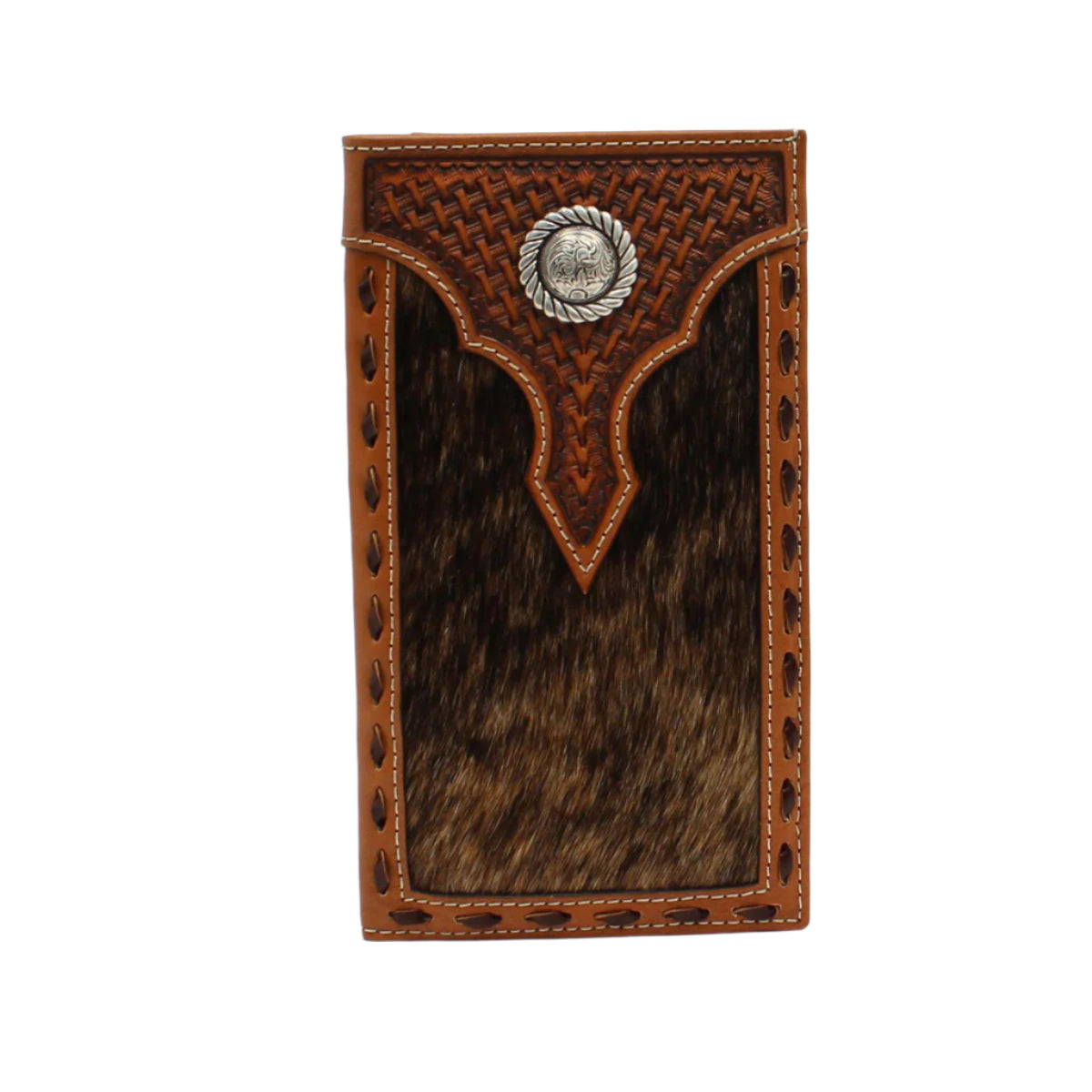 Men's Ariat Brown Rodeo Style Calf Hair and Genuine Leather Wallet A3546402 - Crazy House Western Wear