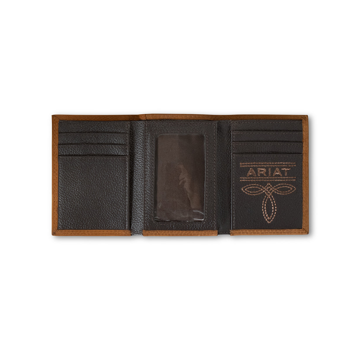 Men's Ariat Medium Brown Genuine Leather Trifold Wallet A3548144 - Crazy House Western Wear