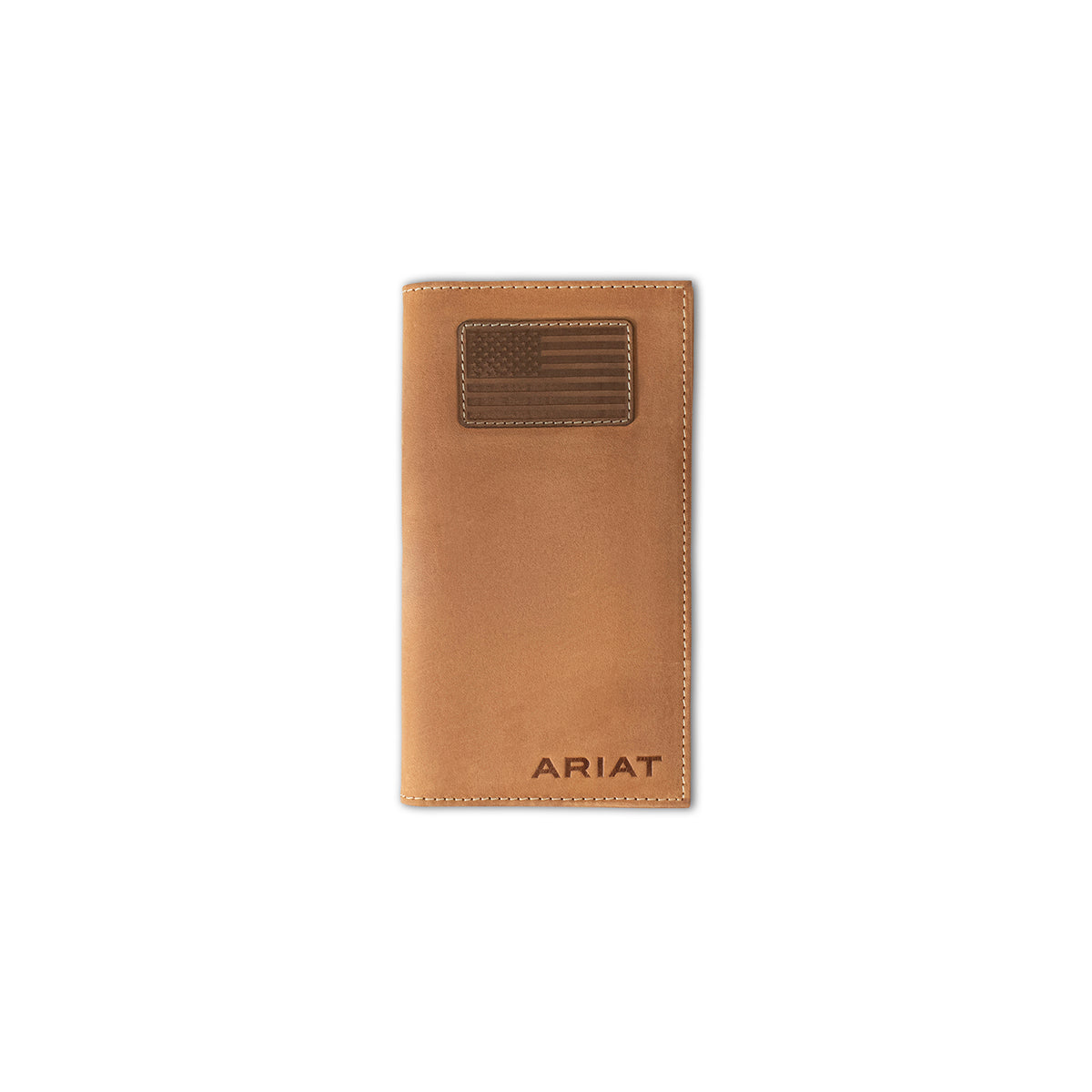 Men's Ariat Medium Brown Rodeo Style USA Flag Patch Wallet A3548344 - Crazy House Western Wear