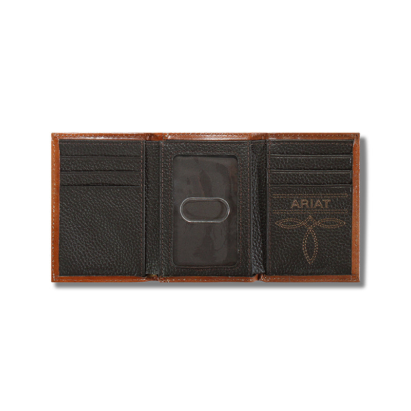 Men's Ariat Tan Trifold Basketweave Design Wallet A3550408 - Crazy House Western Wear