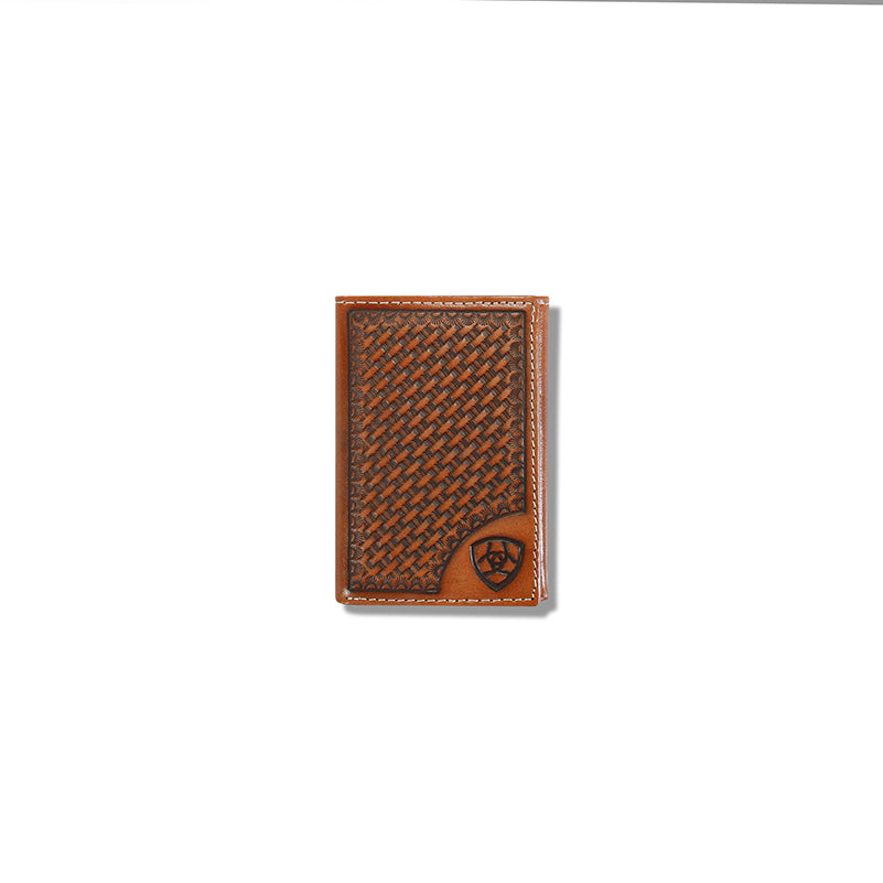 Men's Ariat Tan Trifold Basketweave Design Wallet A3550408 - Crazy House Western Wear