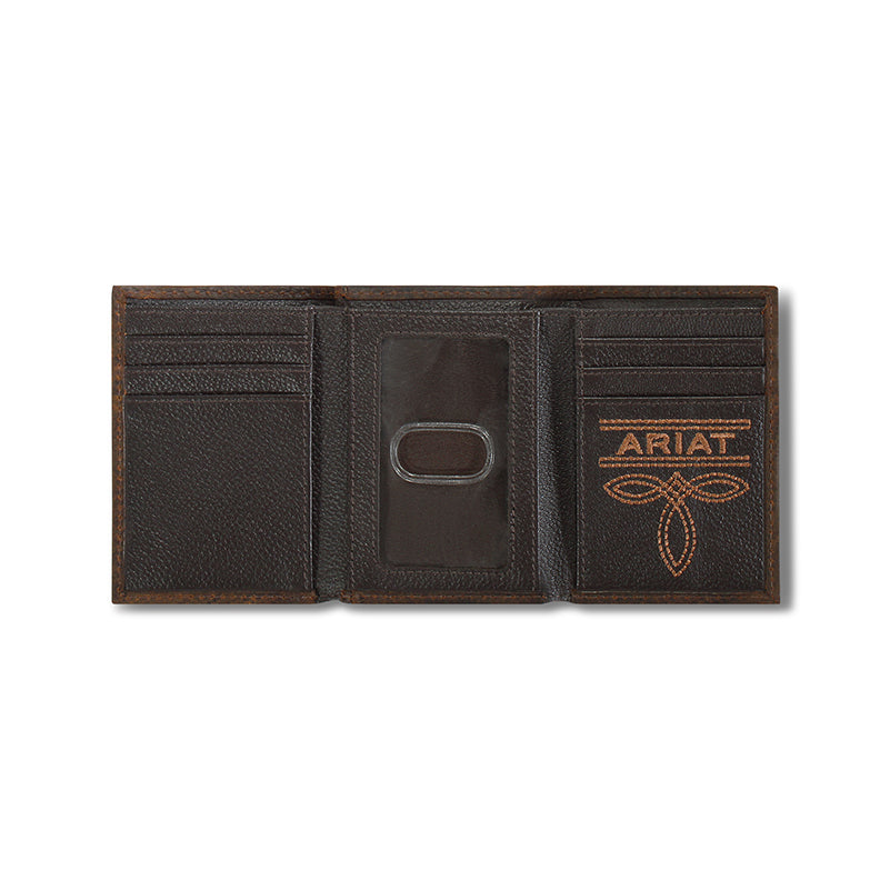 Men's Ariat Rowdy Brown Trifold Ariat Logo Wallet A35508282 - Crazy House Western Wear