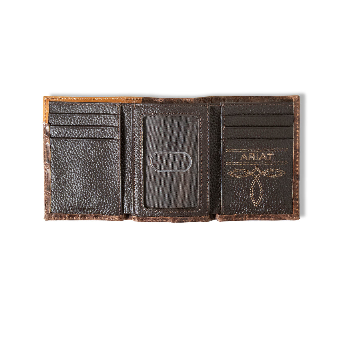 Men's Ariat Brown Croco Texture Trifold Style Wallet A3552902 - Crazy House Western Wear