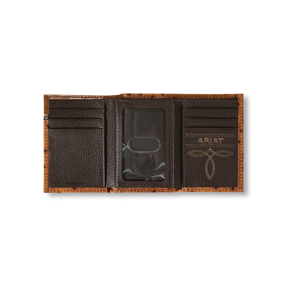 Men's Ariat Brown Trifold Wallet with Ostrich Pattern A3553202 - Crazy House Western Wear