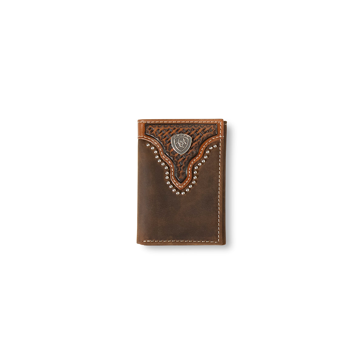 Men's Ariat Brown Trifold Wallet with Basketweave Design A3553502 - Crazy House Western Wear