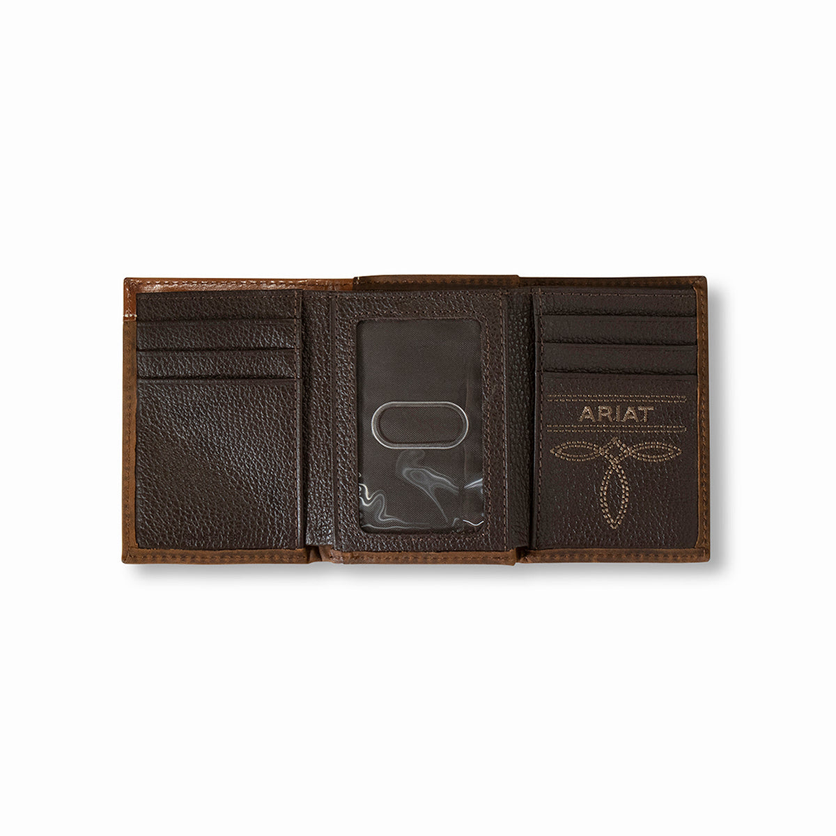 Men's Ariat Brown Trifold Wallet with Basketweave Design A3553502 - Crazy House Western Wear