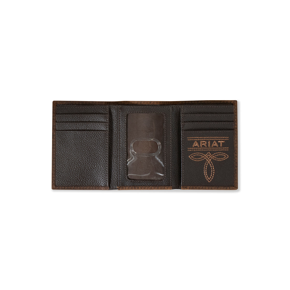 Men's Ariat Brown Bull Hide Leather Trifold Style Wallet A3554402 - Crazy House Western Wear
