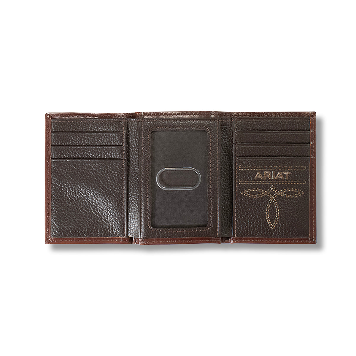 Men's Ariat Brown Trifold Genuine Leather Wallet A3558202 - Crazy House Western Wear