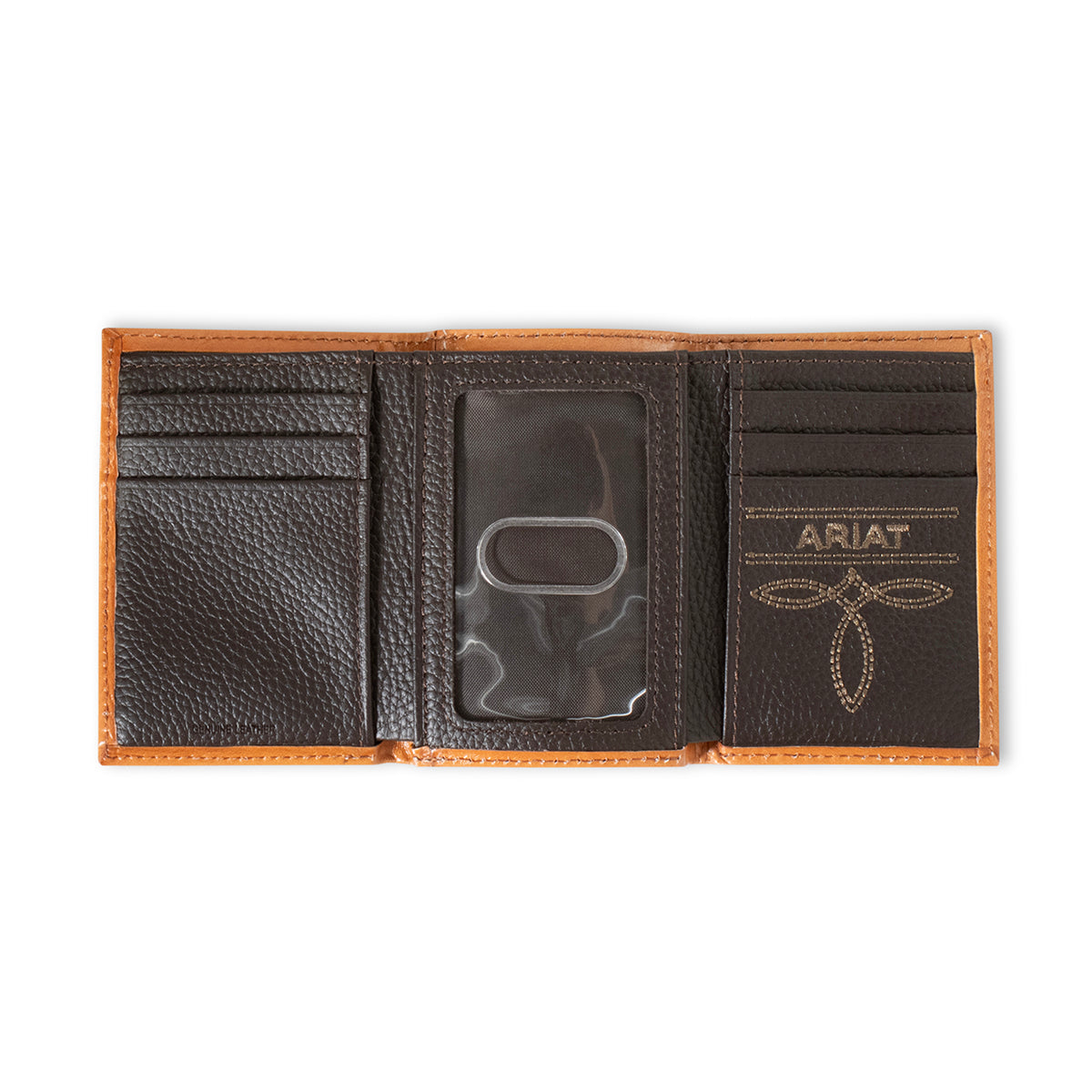 Ariat Men's Light Brown Tan Floral Tooled Trifold Wallet A3559948