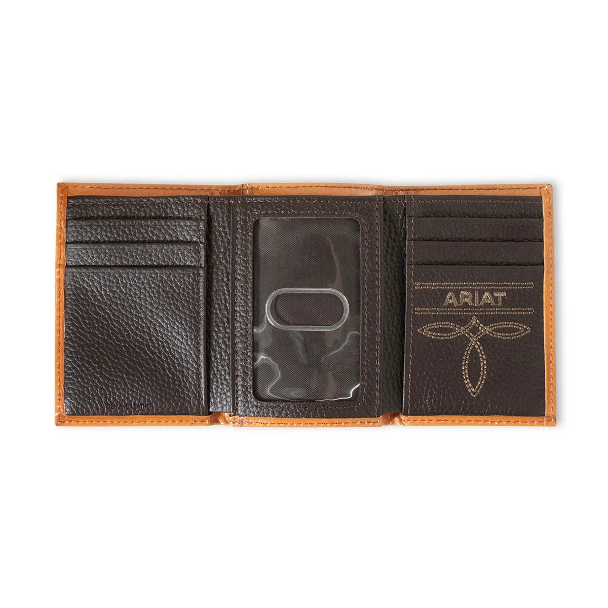 Ariat Men's Light Brown Tan Floral Tooled Trifold Wallet A3559948