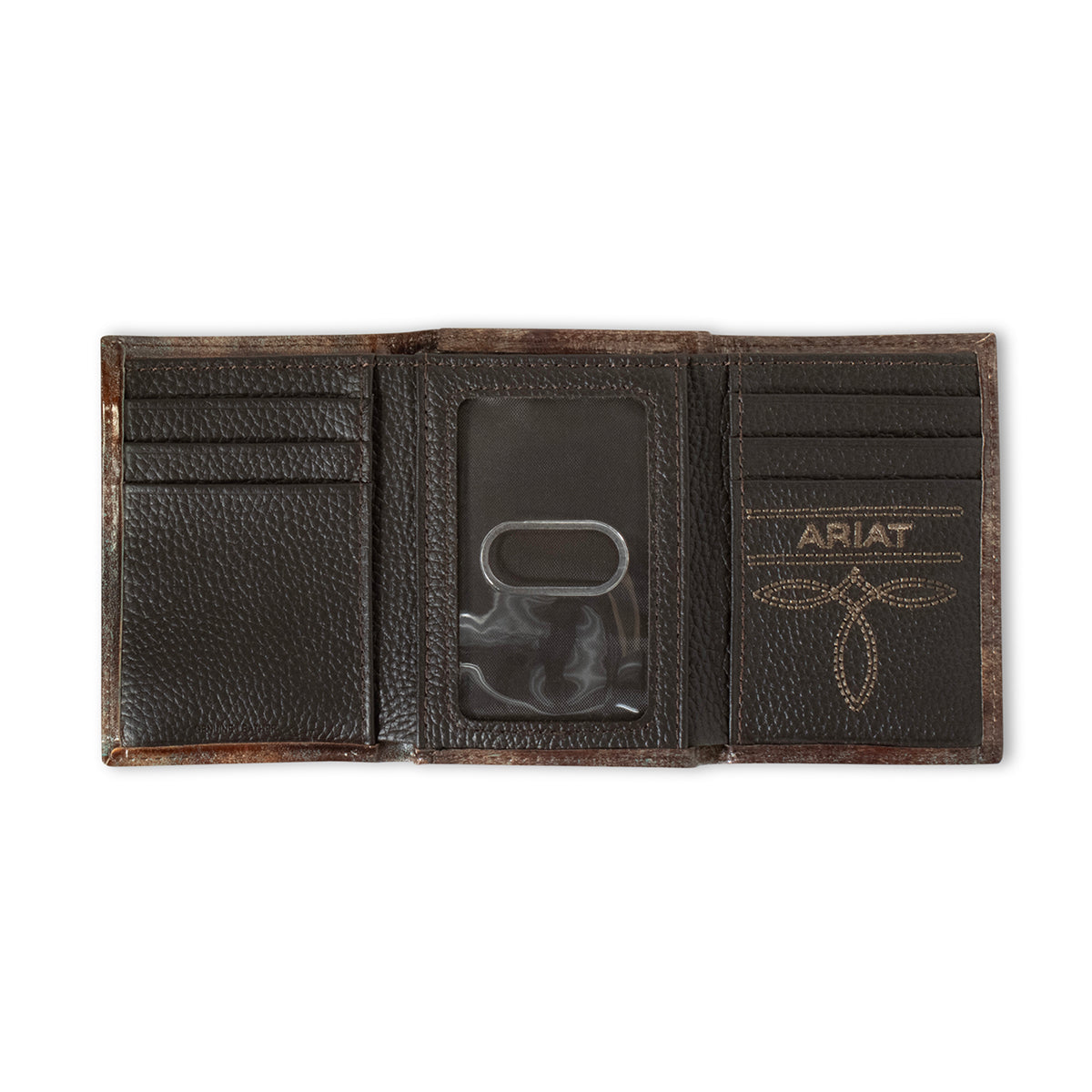 Men's Ariat Brown Trifold Style 100% Leather Wallet A3560202 - Crazy House Western Wear